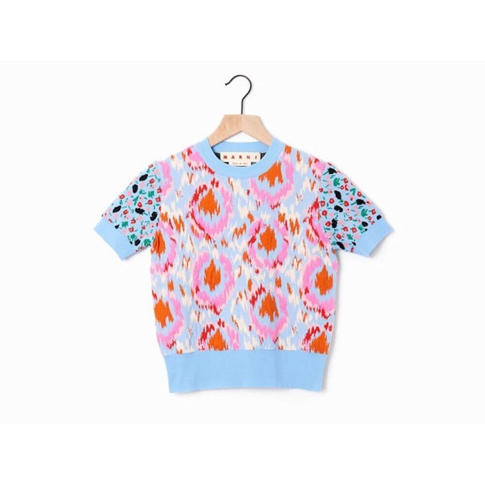 Marni jacquard knit top, Multicolor Geometric Knit Top Short Sleeve 44 / 8 / M - Picture 4 of 15